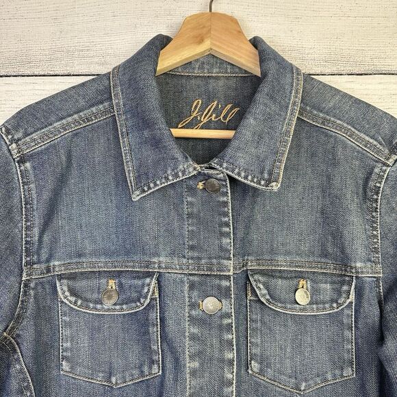 J. Jill Denim Jean Jacket Womens Size Medium Button Down Stretch Blue‎ Med Wash - Picture 2 of 8